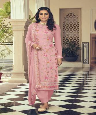 Eye Catching Pink Colour Heavy Embroidered Suit For Party 1