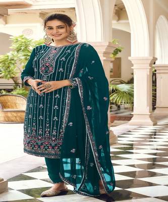 Ethnic Teal Blue Salwaar Kameez With Fancy Designer Embroidery Work 1