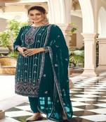 Ethnic Teal Blue Salwaar Kameez With Fancy Designer Embroidery Work