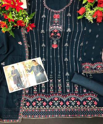 Ethnic Teal Blue Salwaar Kameez With Fancy Designer Embroidery Work 3