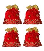myDsGifts Shagun and Gift Potli Pouch with Criss-Cross Gota Strips Satin and Velvet Fabric (Pack of 4)