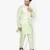 Green Printed Silk Kurta Pajama & Waistcoat Set For Mens
