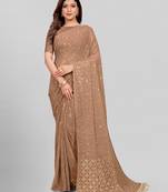 Hirvanti Fashion Designer Beige Sequined Embroidered Saree with Blouse Piece