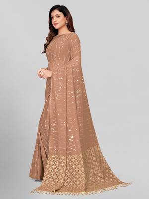 Hirvanti Fashion Designer Beige Sequined Embroidered Saree with Blouse Piece 3