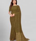 Hirvanti Fashion Designer Olive Green Sequined Embroidered Saree with Blouse Piece