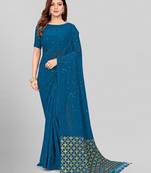 Hirvanti Fashion Designer Teal Blue Sequined Embroidered Saree with Blouse Piece