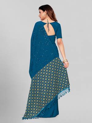 Hirvanti Fashion Designer Teal Blue Sequined Embroidered Saree with Blouse Piece 4