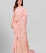 Hirvanti Fashion Designer Rose Pink Sequined Embroidered Saree with Blouse Piece