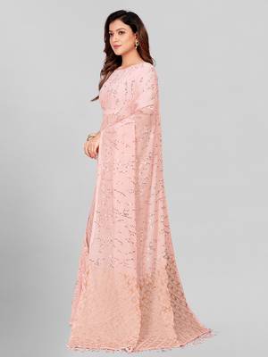 Hirvanti Fashion Designer Rose Pink Sequined Embroidered Saree with Blouse Piece 3