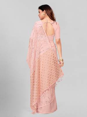Hirvanti Fashion Designer Rose Pink Sequined Embroidered Saree with Blouse Piece 4