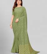 Hirvanti Fashion Designer Fluorescent Green Sequined Embroidered Saree with Blouse Piece