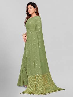 Hirvanti Fashion Designer Fluorescent Green Sequined Embroidered Saree with Blouse Piece 3