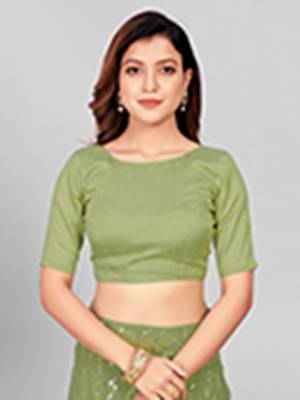 Hirvanti Fashion Designer Fluorescent Green Sequined Embroidered Saree with Blouse Piece 5