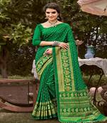 Glamorous Green Colour Ethnic Khadi Print Saree