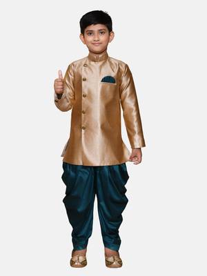 Brown plain jaquard boys-sherwani 1