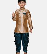 Brown plain jaquard boys-sherwani