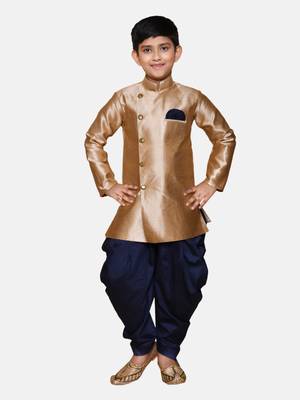 Brown plain jaquard boys-sherwani 1