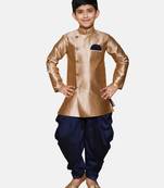 Brown plain jaquard boys-sherwani
