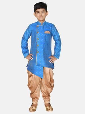 Blue plain brocade boys-sherwani 1