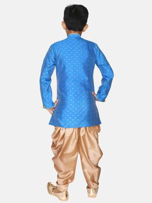 Blue plain brocade boys-sherwani 2