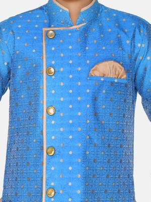 Blue plain brocade boys-sherwani 3