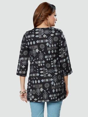 Black printed rayon short-kurtis 2