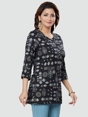 Black printed rayon short-kurtis 3