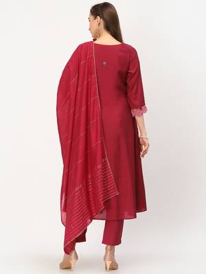 Burgundy thread embroidery chanderi silk salwar 2