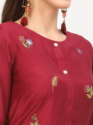 Burgundy thread embroidery chanderi silk salwar 4