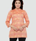 Orange printed rayon short-kurtis