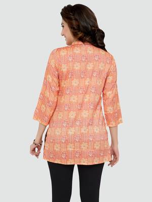 Orange printed rayon short-kurtis 2