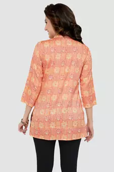 Orange printed rayon short-kurtis