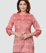 Pink printed rayon short-kurtis