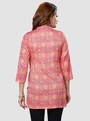 Pink printed rayon short-kurtis 2