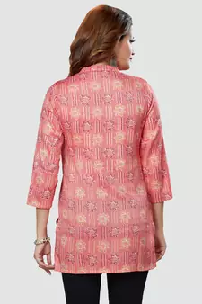 Pink printed rayon short-kurtis