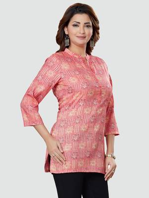 Pink printed rayon short-kurtis 3