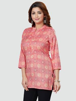 Pink printed rayon short-kurtis 4