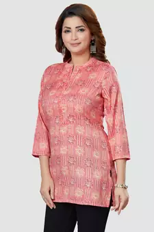Pink printed rayon short-kurtis