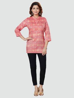 Pink printed rayon short-kurtis 5