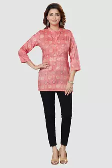 Pink printed rayon short-kurtis