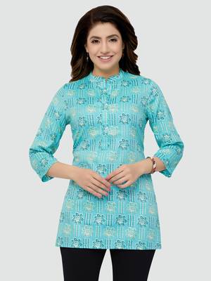 Blue printed rayon short-kurtis 1