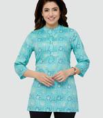Blue printed rayon short-kurtis