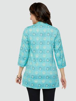 Blue printed rayon short-kurtis 2