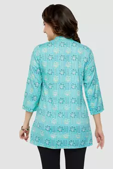 Blue printed rayon short-kurtis