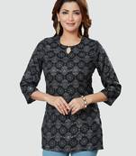 Black printed rayon short-kurtis