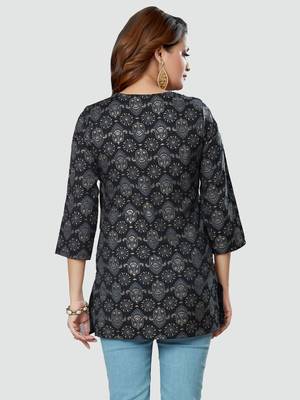 Black printed rayon short-kurtis 2