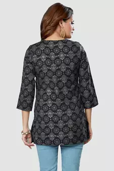 Black printed rayon short-kurtis