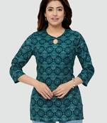 Green printed rayon short-kurtis