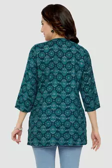 Green printed rayon short-kurtis