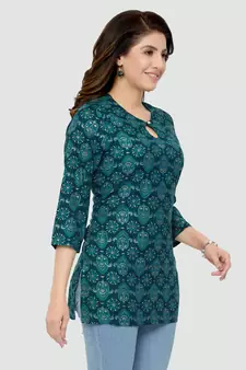 Green printed rayon short-kurtis
